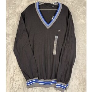 Y2K Sean John Men's 3XL Black‎ V-Neck Sweater Cotton Striped Collar & Cuffs New